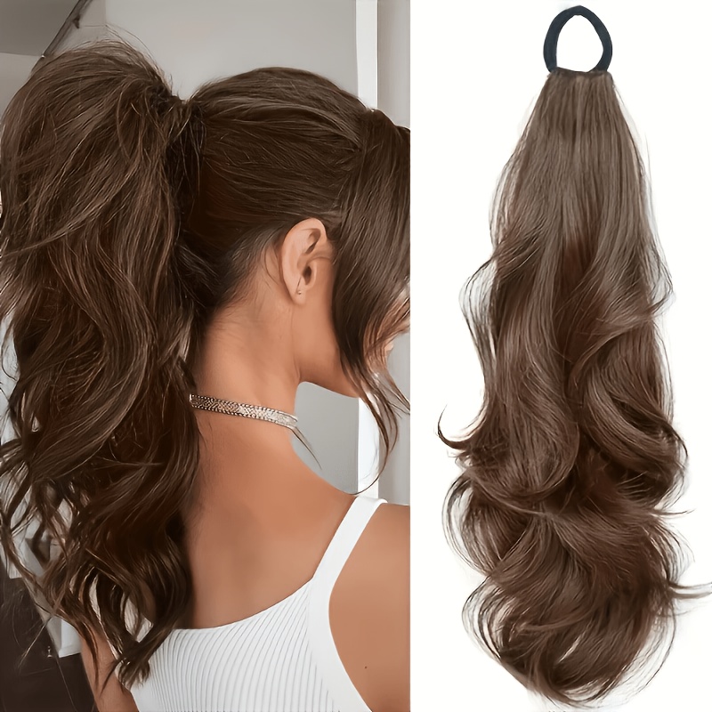 Hair Band Elastic - Długi falowany kucyk z gumką, syntetyczny