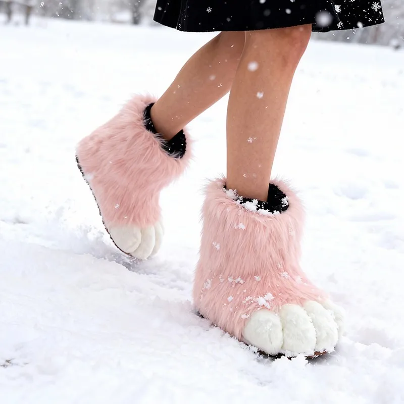 Women'S Winter Accessories Set - 1 Para Futrzanych Butów na Stopy