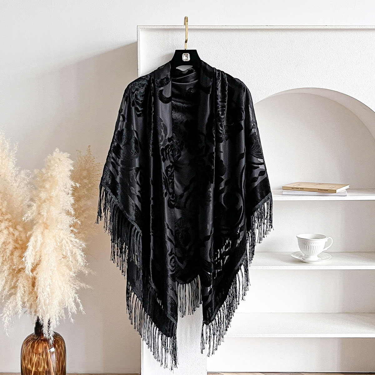 Retro aksamitna chusta z frędz – Women'S Winter Accessories Set recenzja i cena